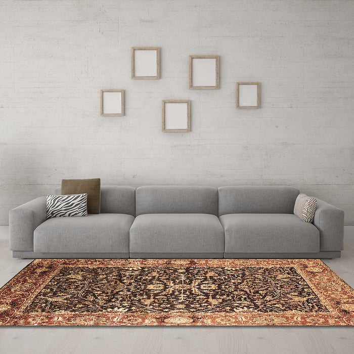 Machine Washable Oriental Brown Industrial Rug in a Living Room,, wshurb1550brn