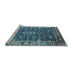 Sideview of Machine Washable Oriental Light Blue Industrial Rug, wshurb1550lblu