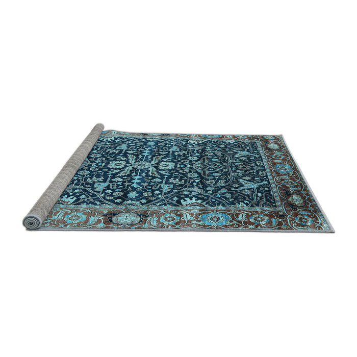 Sideview of Machine Washable Oriental Light Blue Industrial Rug, wshurb1550lblu