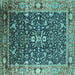 Square Machine Washable Oriental Turquoise Industrial Area Rugs, wshurb1550turq