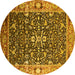 Round Machine Washable Oriental Yellow Industrial Rug, wshurb1550yw