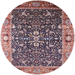 Round Mid-Century Modern Red Oriental Rug, urb1550