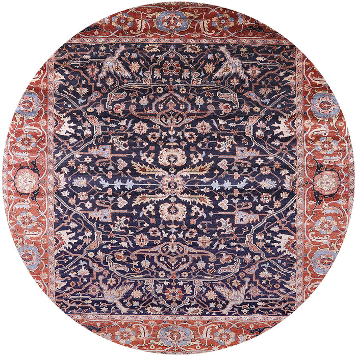 Round Mid-Century Modern Red Oriental Rug, urb1550