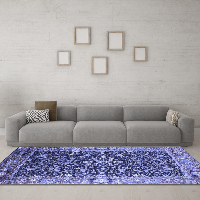 Machine Washable Oriental Blue Industrial Rug in a Living Room, wshurb1550blu
