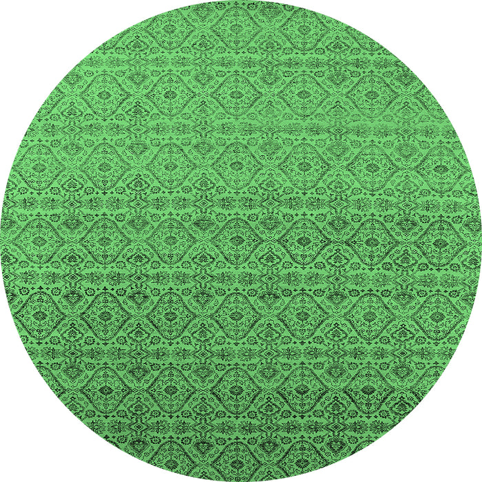 Round Machine Washable Oriental Emerald Green Industrial Area Rugs, wshurb1551emgrn