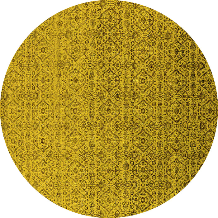 Round Machine Washable Oriental Yellow Industrial Rug, wshurb1551yw