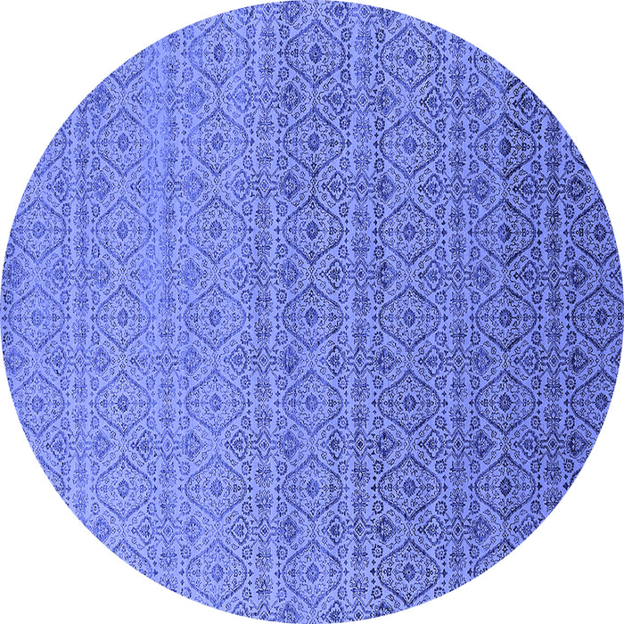 Round Machine Washable Oriental Blue Industrial Rug, wshurb1551blu