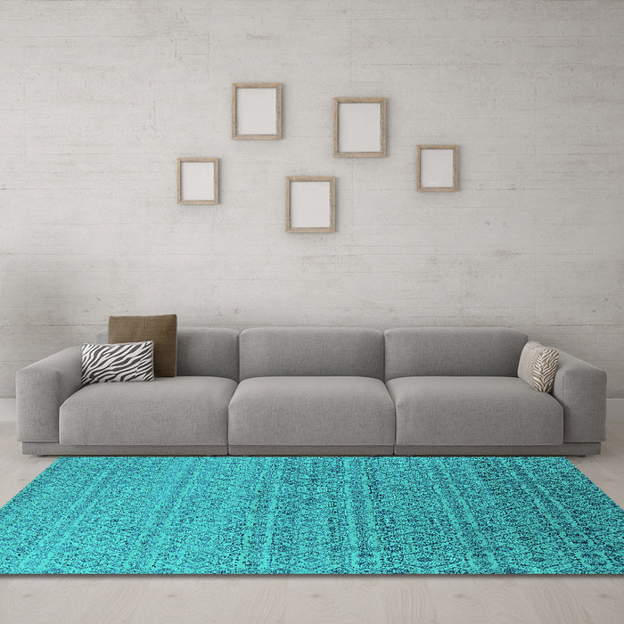 Machine Washable Oriental Turquoise Industrial Area Rugs in a Living Room,, wshurb1551turq