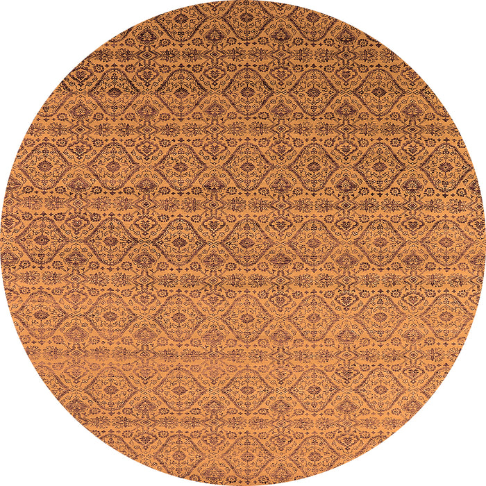 Round Machine Washable Oriental Orange Industrial Area Rugs, wshurb1551org