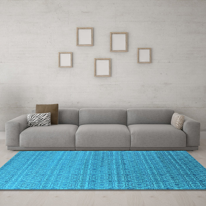 Machine Washable Oriental Light Blue Industrial Rug in a Living Room, wshurb1551lblu