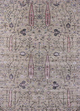 Mid-Century Modern Silver Pink Oriental Rug, urb1552