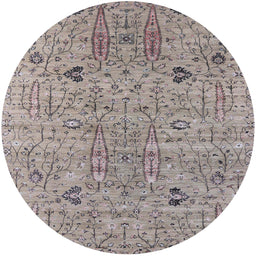 Round Mid-Century Modern Silver Pink Oriental Rug, urb1552