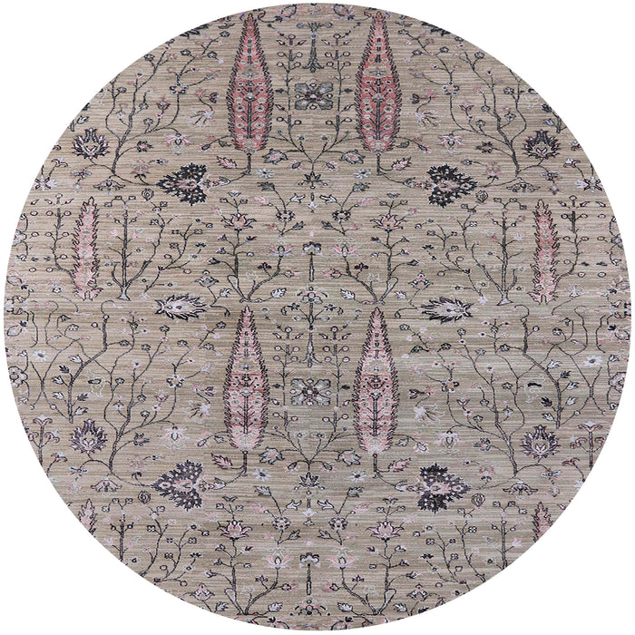 Round Mid-Century Modern Silver Pink Oriental Rug, urb1552