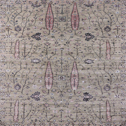 Square Mid-Century Modern Silver Pink Oriental Rug, urb1552