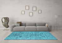 Machine Washable Oriental Light Blue Industrial Rug, wshurb1552lblu