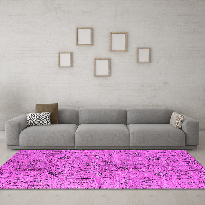 Machine Washable Oriental Pink Industrial Rug in a Living Room, wshurb1552pnk