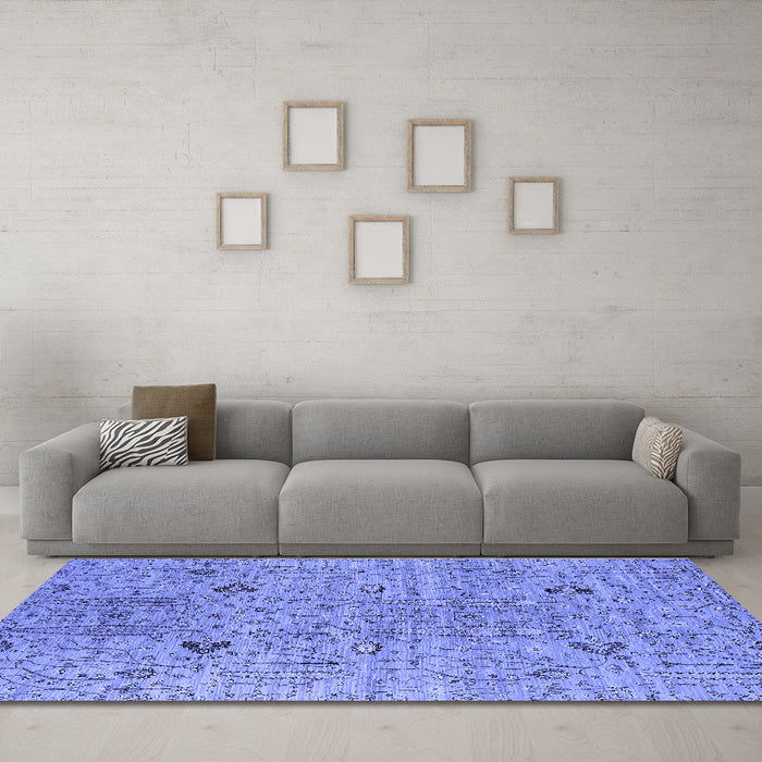 Machine Washable Oriental Blue Industrial Rug in a Living Room, wshurb1552blu