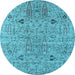 Round Oriental Light Blue Industrial Rug, urb1552lblu