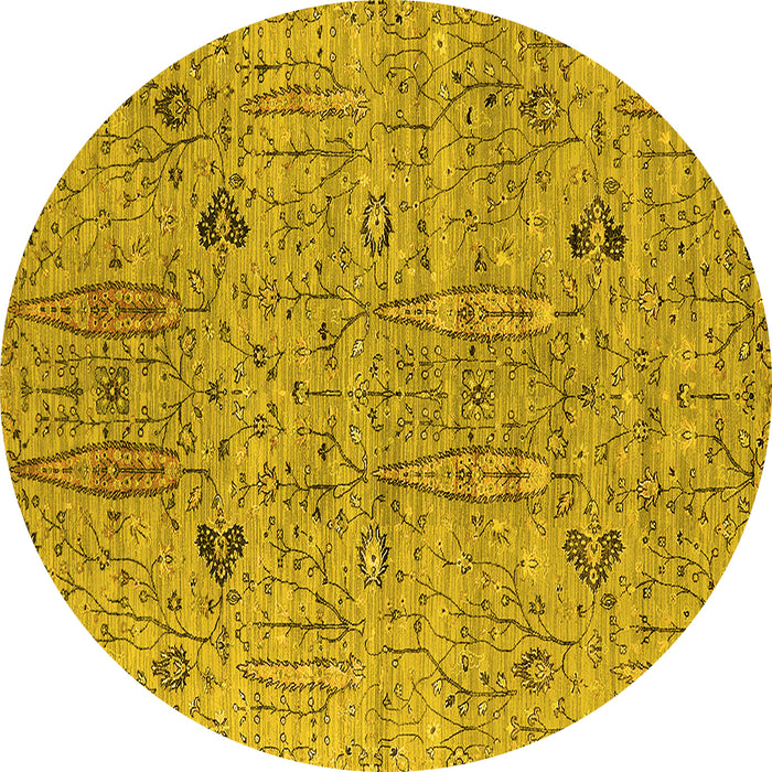 Round Machine Washable Oriental Yellow Industrial Rug, wshurb1552yw