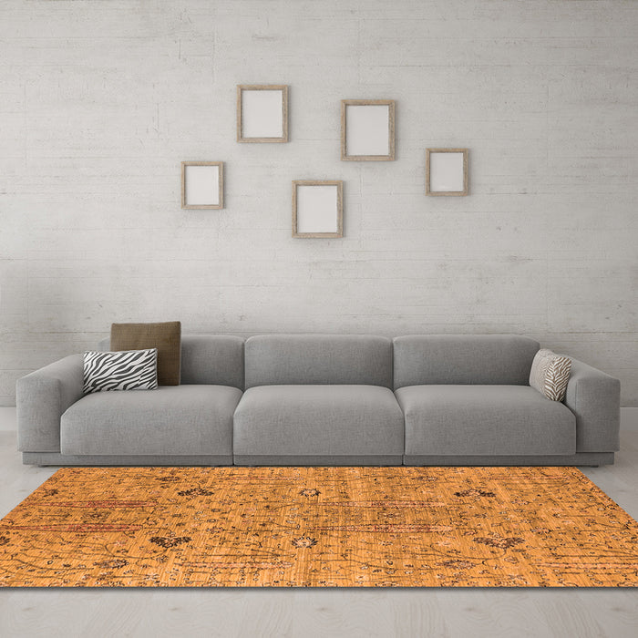 Machine Washable Oriental Orange Industrial Area Rugs in a Living Room, wshurb1552org