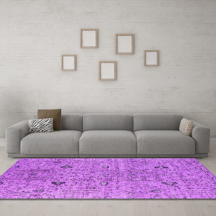 Machine Washable Oriental Purple Industrial Area Rugs in a Living Room, wshurb1552pur