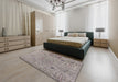 Mid-Century Modern Silver Pink Oriental Rug in a Bedroom, urb1552