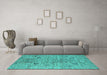 Machine Washable Oriental Turquoise Industrial Area Rugs in a Living Room,, wshurb1552turq