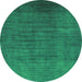 Round Machine Washable Oriental Green Industrial Area Rugs, wshurb1553grn