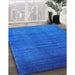 Mid-Century Modern Neon Blue Oriental Rug in Family Room, urb1553