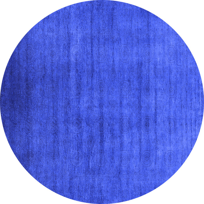 Round Machine Washable Oriental Blue Industrial Rug, wshurb1553blu