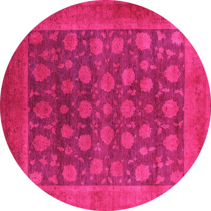 Round Machine Washable Oriental Pink Industrial Rug, wshurb1554pnk