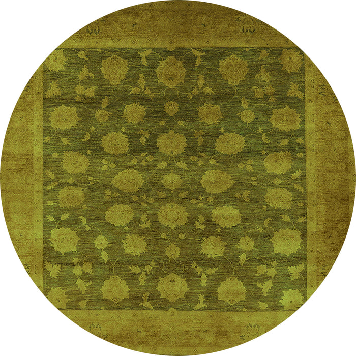 Round Machine Washable Oriental Green Industrial Area Rugs, wshurb1554grn