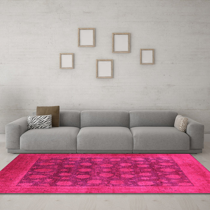 Machine Washable Oriental Pink Industrial Rug in a Living Room, wshurb1554pnk