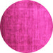 Round Machine Washable Oriental Pink Industrial Rug, wshurb1555pnk