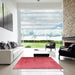 Square Mid-Century Modern Red Oriental Rug in a Living Room, urb1555