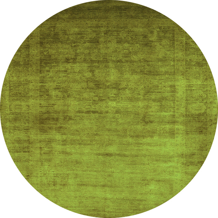 Round Machine Washable Oriental Green Industrial Area Rugs, wshurb1555grn