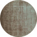 Round Oriental Turquoise Industrial Rug, urb1555turq