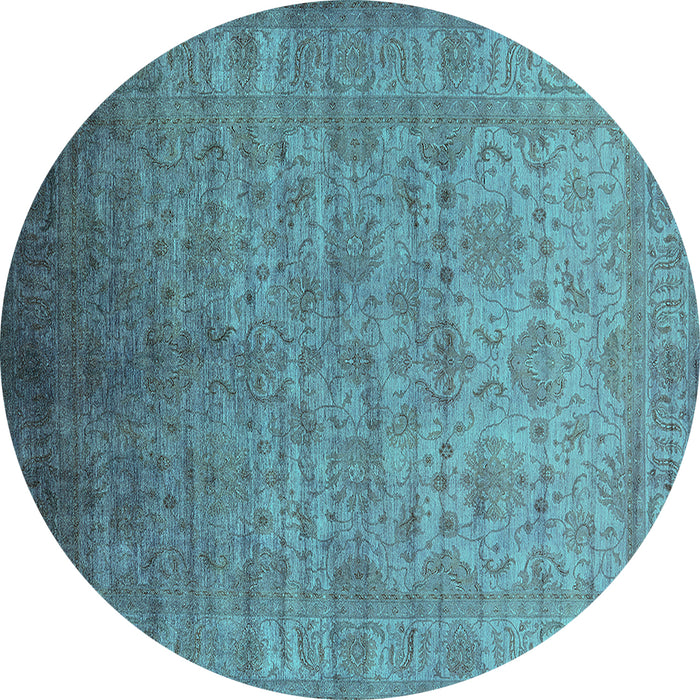 Round Machine Washable Oriental Turquoise Industrial Area Rugs, wshurb1556turq