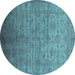 Round Machine Washable Oriental Turquoise Industrial Area Rugs, wshurb1556turq