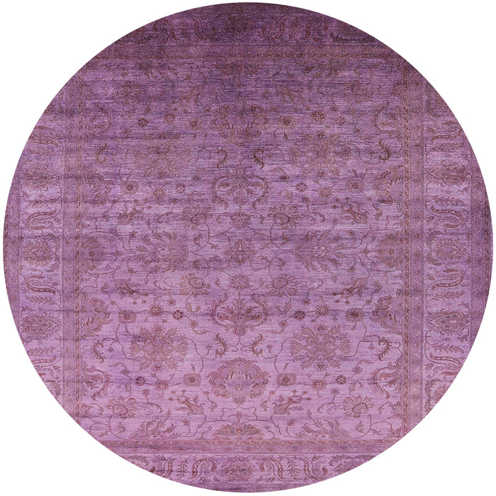 Round Mid-Century Modern Deep Mauve Purple Oriental Rug, urb1556
