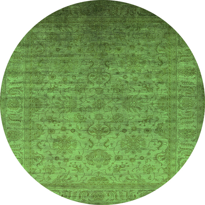 Round Machine Washable Oriental Green Industrial Area Rugs, wshurb1556grn