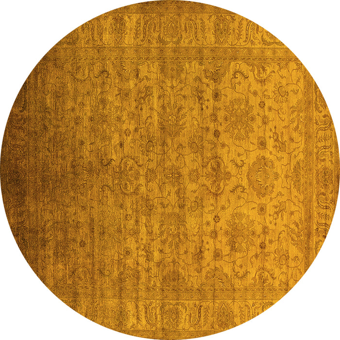 Round Machine Washable Oriental Yellow Industrial Rug, wshurb1556yw