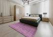 Mid-Century Modern Deep Mauve Purple Oriental Rug in a Bedroom, urb1556