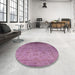 Round Mid-Century Modern Deep Mauve Purple Oriental Rug in a Office, urb1556