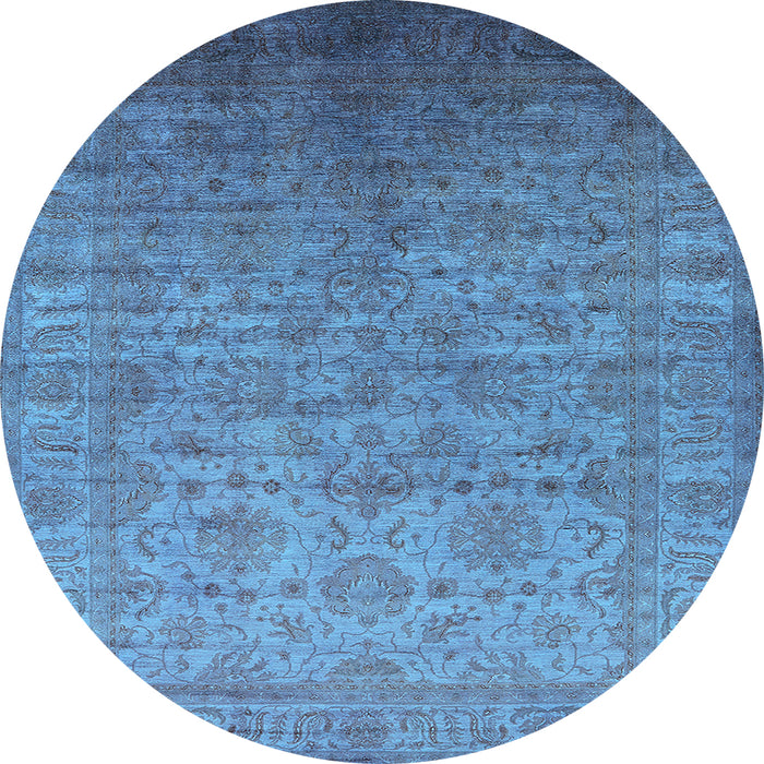 Round Machine Washable Oriental Light Blue Industrial Rug, wshurb1556lblu