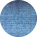 Round Machine Washable Oriental Light Blue Industrial Rug, wshurb1556lblu