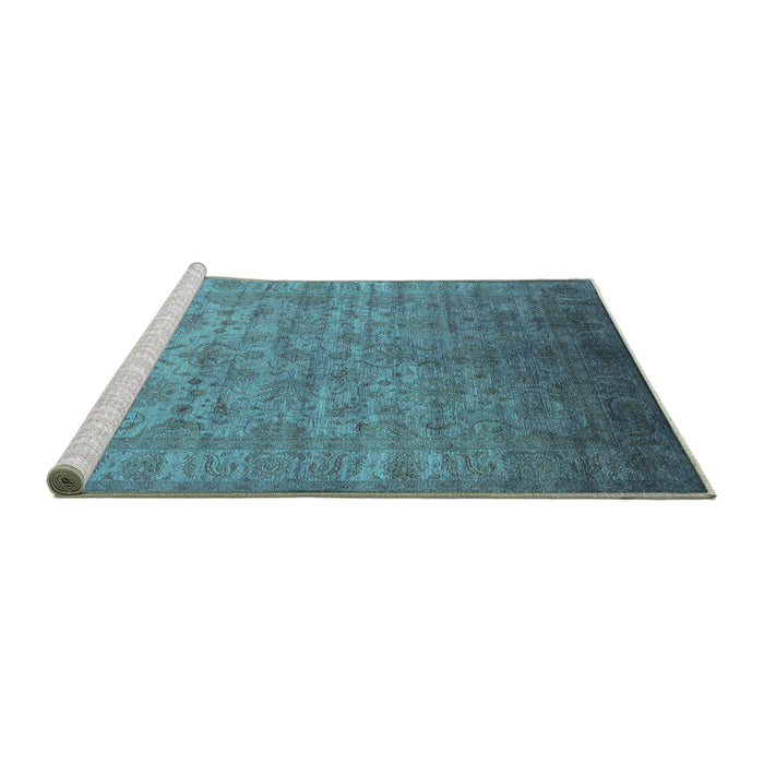 Sideview of Machine Washable Oriental Turquoise Industrial Area Rugs, wshurb1556turq