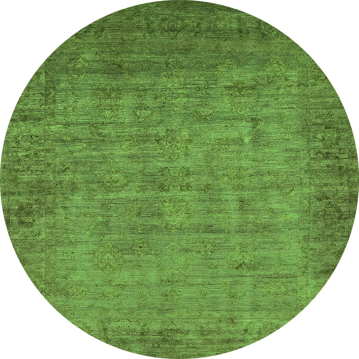 Round Machine Washable Oriental Green Industrial Area Rugs, wshurb1557grn