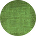 Round Machine Washable Oriental Green Industrial Area Rugs, wshurb1557grn