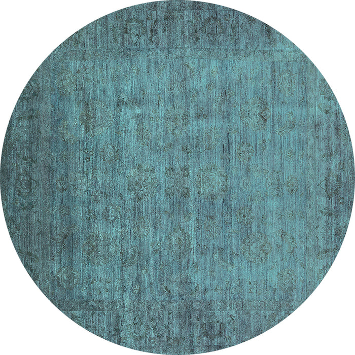 Round Oriental Turquoise Industrial Rug, urb1557turq